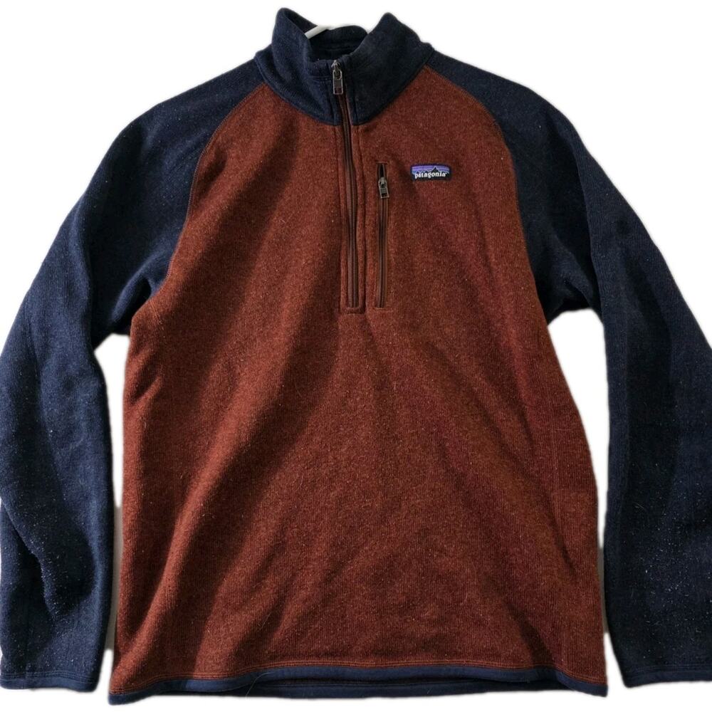 Patagonia Better Sweater Fleece Pullover Medium 1/4 Zip Orange Navy Blue